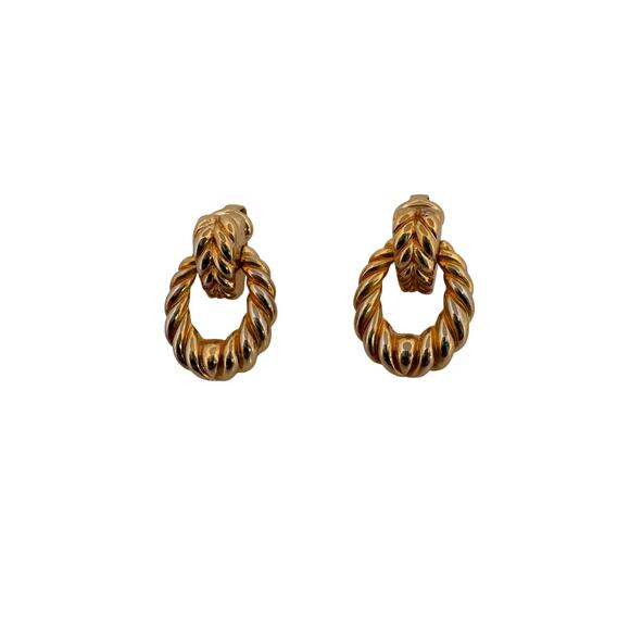 Christian Dior Vintage Gold-Tone Twisted Hoop Clip-On Earrings – Made in Germany - Picture 1 of 4